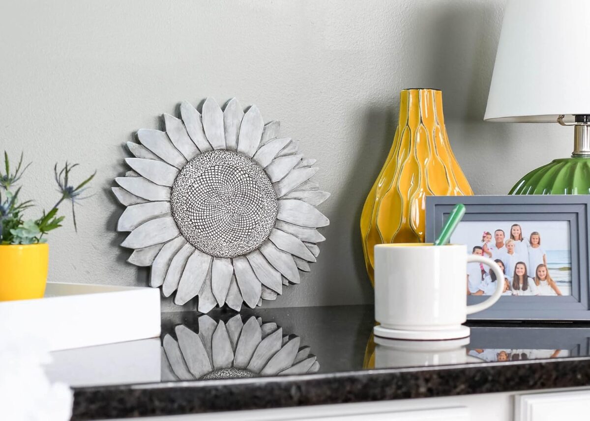 NAT & Jules Sunflower Shaped Dimensional Indoor Outdoor 12 inch Cast Resin Decorative Garden Stepping Stone, Patio, Walkway Sculpture Yard Art, Stone Grey - Image 5