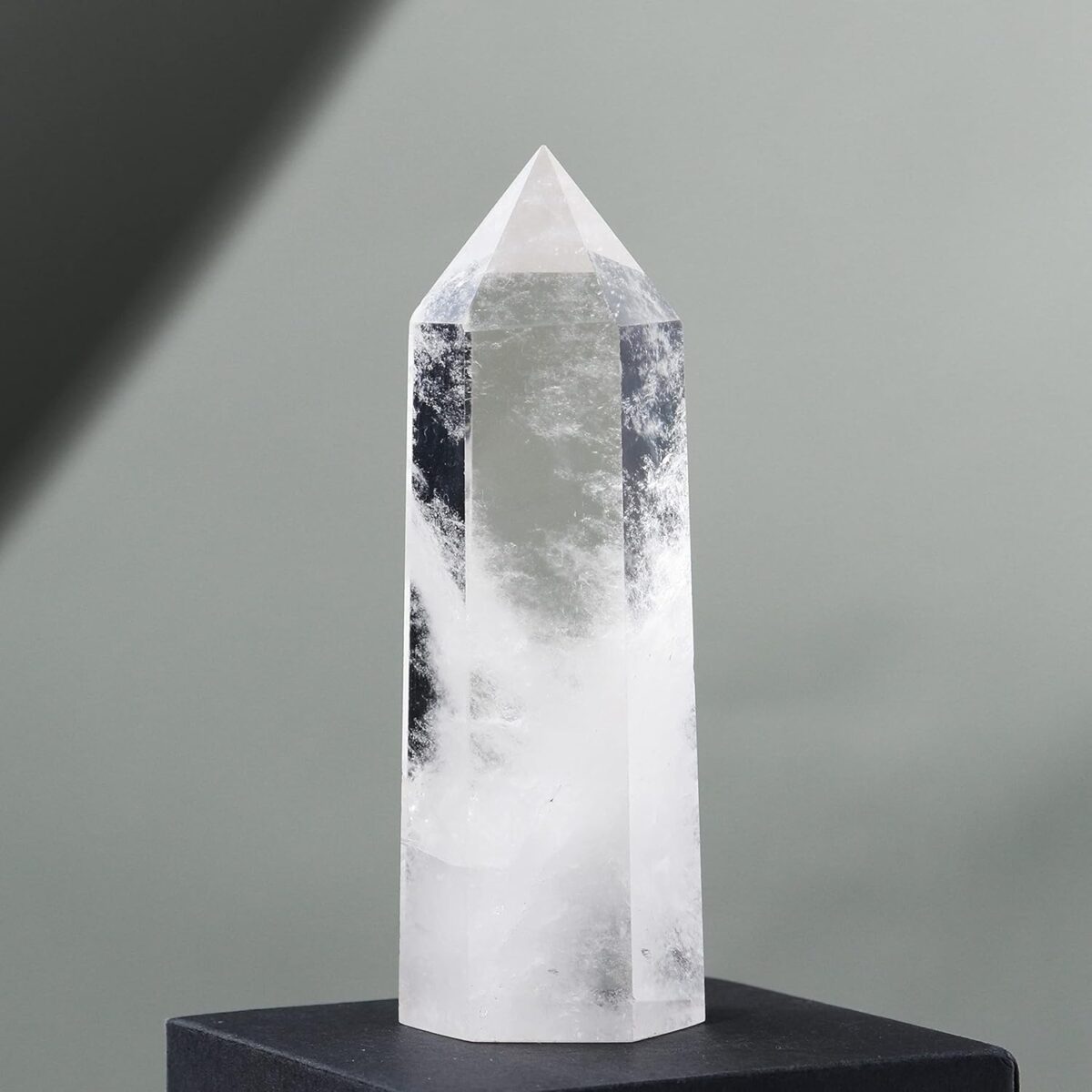 Runyangshi Large Clear Quartz Healing Crystal Wand 4.72"-5" Natural Crystal Tower 6 Faceted Single Point Crystal Prism Wand Natural Quartz Stones for Meditation Reiki Chakra Therapy Home Decor Gift - Image 1