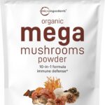 Micro Ingredients Organic Mega Mushroom 10 in 1 Complex Formula Powder for Immune System Booster, 10 Ounce (284 Days Supply), Chaga, Lions Mane, Cordyceps, Reishi & More, Filler Free, Vegan