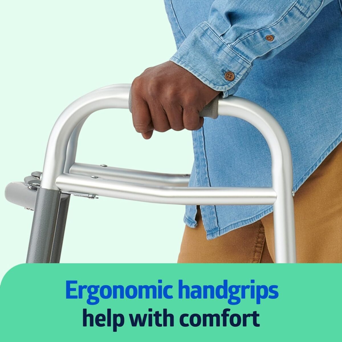 Medline Lightweight Two Button Folding Walker with 5" Wheels, Aluminum Frame Supports up to 300 lbs - Image 5