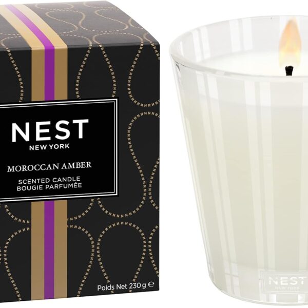 NEST New York Scented Classic Candle, Moroccan Amber - 8.1 oz - Up to 60-Hour Burn Time - Reusable Glass Vessel