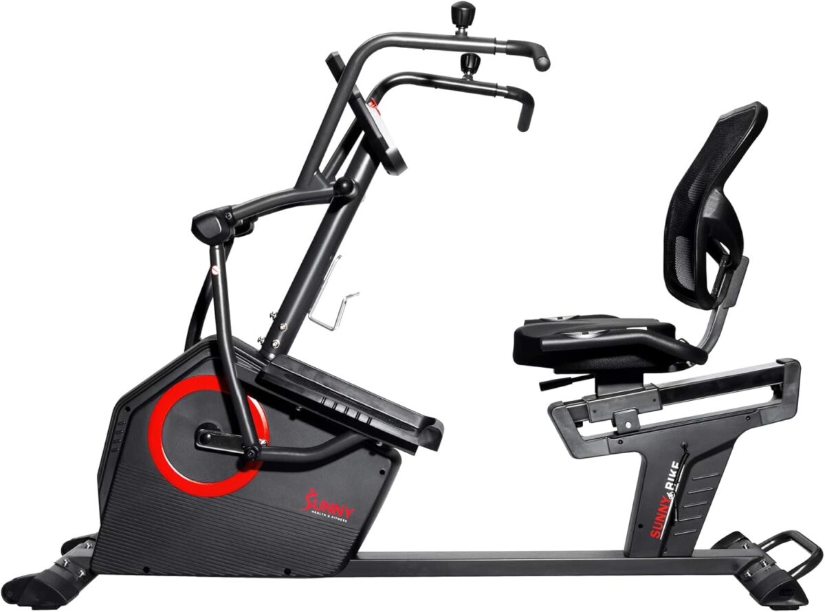 Sunny Health & Fitness Elite Recumbent Cross Trainer & Elliptical Machine with Arm Exercisers for Home Arm/Leg Training, Easy Adjust Seat & Mesh Backrest, Free SunnyFit App Bluetooth Connectivity - Image 9