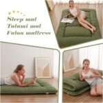 Japanese Floor Mattress, Futon Mattress with Portable Storage Bag and Washable Cover, Roll Up Thick Tatami Mattress Suitable for Camping, Guest Room, Green, Twin - Image 5