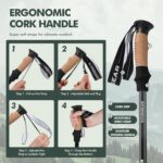 KINGGEAR Nordic Walking Stick, TP1 Hiking Poles Retractable Lightweight 7075 Aluminum, Trekking Poles with Flip Lock, Natural Cork and EVA Grip, 2pc Hiking Gear - Image 6