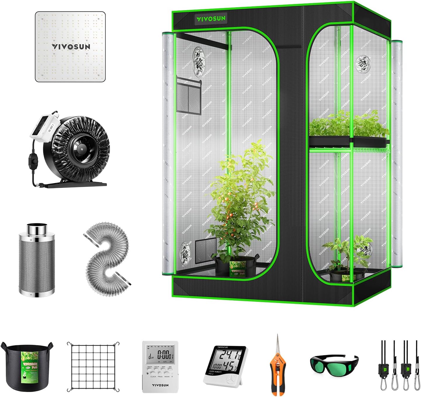 71VionTxDWL._AC_SL1500_.jpg VIVOSUN GIY 4x3 Grow Tent Complete System, 2-in-1 4x3 ft. Grow Tent Kit Complete with VS1000 Led Grow Light, 4 Inch 203 CFM Inline Fan, Carbon Filter, 8 ft. Ducting Combo - Image 1