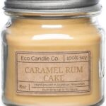 Eco Candle Co. Mason Jar Candle, Caramel Rum Cake, 8 oz. - Scents of Caramel, Rum, Maple, Almond, Pear, & Vanilla - 100% Soy Wax, No Lead, Kraft Label & Antiqued Pewter Lid, Hand Made