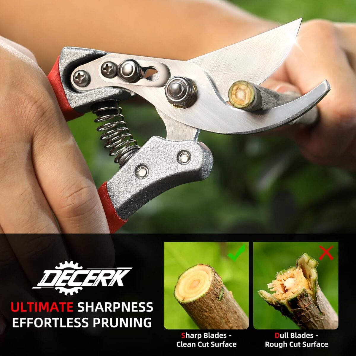 Pruning Shears for Gardening - DECERK 8.5" Professional Bypass Garden Scissors & Clippers, Heavy Duty Hand Held Pruners for Branch & Tree Trimming, Gardening Gifts for Women Men, 2025 Gardener Tools - Image 2