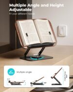 Viozon Book Stand for Reading,Book Holder, Height&Angle Adjustable, 360° Rotating Base, Foldable and Portable, Lightweight for Office, Kitchen, School Textbook, Recipe, Magazine,Kindle,Tablet DW - Image 3