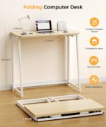 Folding Desk Small Foldable Desk for Small Space, 31.5 Inches Writing Computer Desks in Study, Home Office Foldable Office Desks for Bedroom, Oak - Image 2