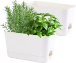 Herb Garden Planter Indoor Kit Self Watering Pots for Indoor/Outdoor Plants 2 Packs Windowsill Plant Pots with Drainage and Tray, Window Pot for Indoor Plants