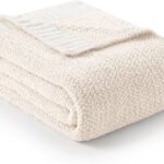 Snuggle Sac Buttery Ivory Throw Blanket for Couch, Reversible Super Soft Knitted Blankets, Warm Cozy Knit Fuzzy Plush Lightweight Throws Dupes for Sofa, Bed, Picnic, Ivory, 50 x 60 inches