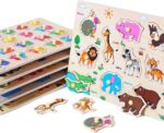 GRINNNIE Wooden Peg Puzzle for Toddlers, 6 Pack Toddler Puzzles Set for 3 4 5 Years Old (Alphabet Number Shape Animal Dinosaur Vehicle), Preschool Education Learning Puzzle Toys for Girls and Boys - Image 6