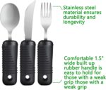YPC Adaptive Utensils,Easy Grip Silverware,Built-Up Fork,Spoon and Rocker Knife for Adults,Elderly,Arthritis,Tremors and Parkinsons,3 Piece Set - Image 3