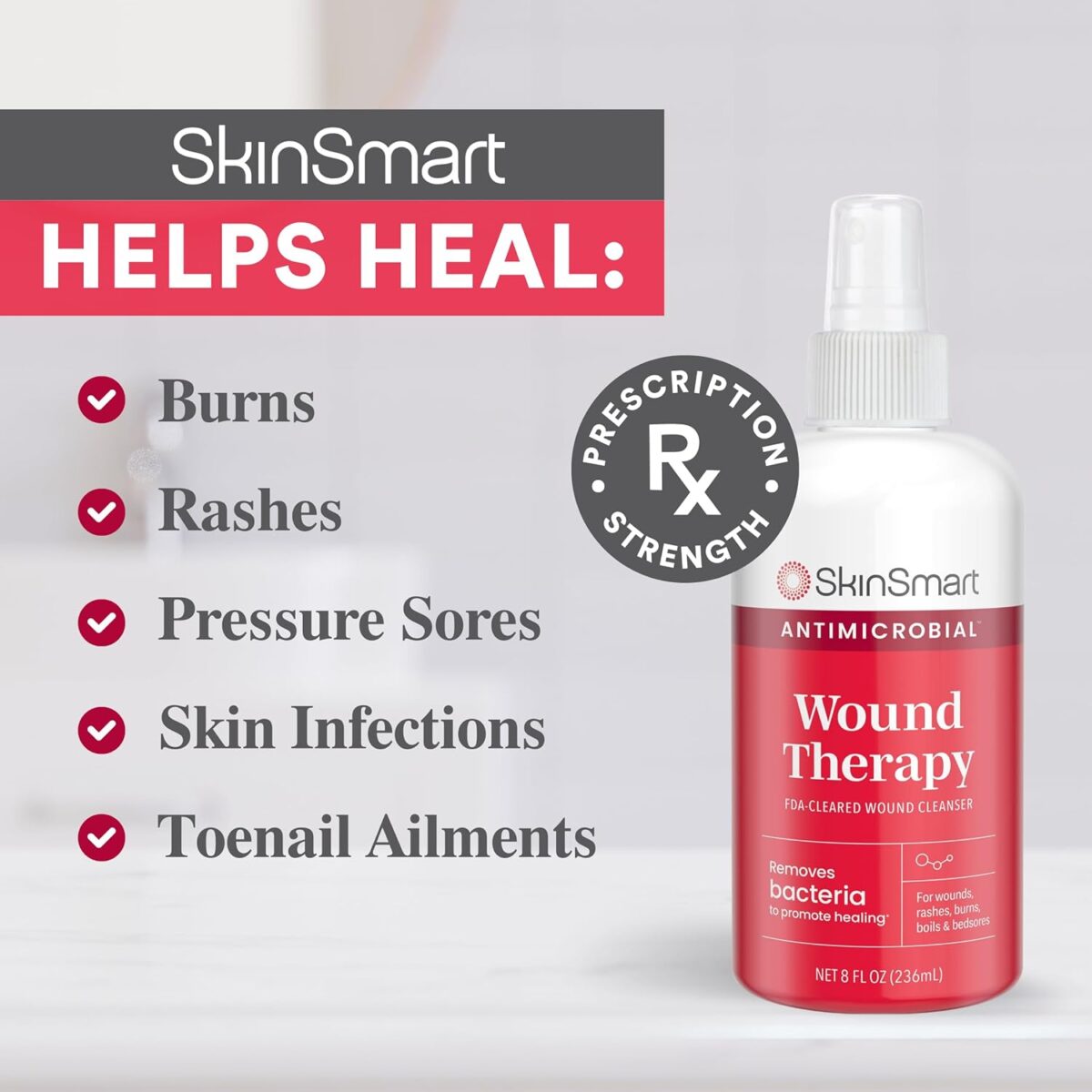 SkinSmart Antimicrobial Wound Therapy, Hypochlorous Acid Safely Removes Bacteria so Wounds Can Heal, 8 Ounce Clear Spray - Image 5