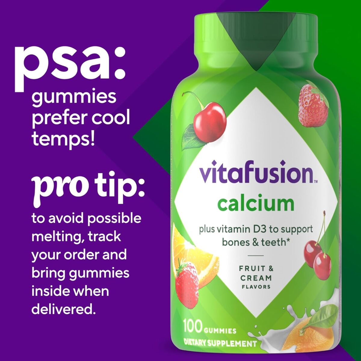vitafusion Chewable Calcium Gummy Vitamins for Bone and Teeth Support, Fruit and Cream Flavored, America’s Number 1 Gummy Vitamin Brand, 50 Day Supply, 100 Count - Image 10
