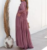 R.Vivimos Maxi Dress for Women Long Sleeve V Neck Empire Waist Layered Ruffle Boho Casual Flowy Long Dresses - Image 3