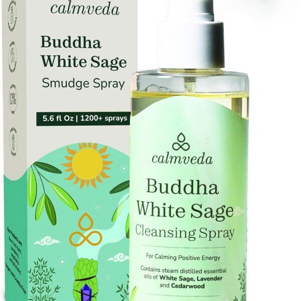 Buddha White Sage Spray Protection - Smudge Spray with Water Blessed by Buddhist Monks (1200+ Sprays) | Sage Spray for Cleansing Negative Energy and Protection | Salvia Blanca Para Limpiar (5.6 OZ)
