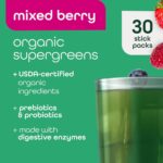Zena Nutrition Organic Supergreens On-The-Go Powder, 70+ Superfoods, 0 Sugar, 3G Fiber, Spirulina, Chlorella, Antioxidants, Prebiotics/Probiotics, Digestive Enzymes, Mixed Berry, 30 Drink Mix Packets - Image 2