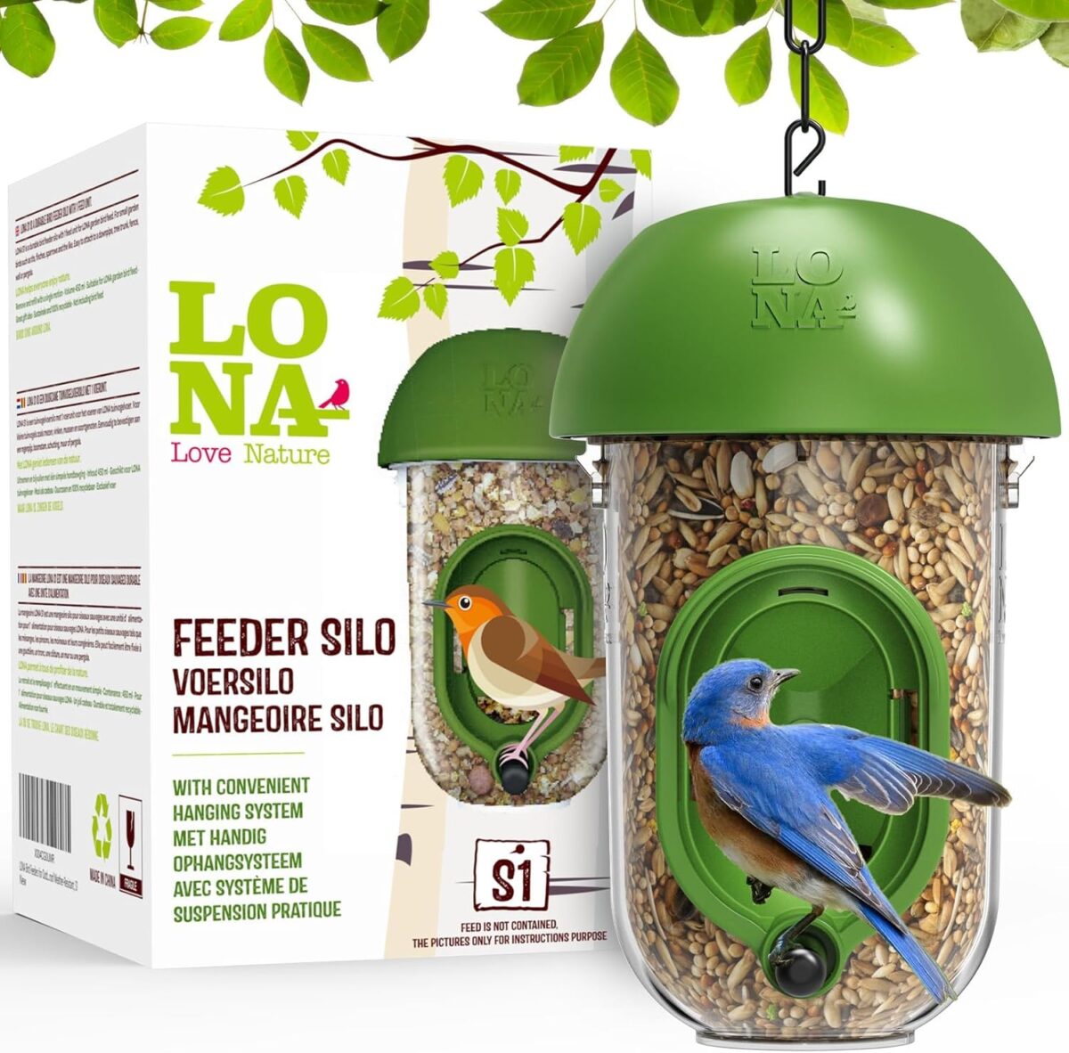 LONA Bird Feeders for Outdoors, Tube Birds Feeder Weatherproof with Multiple Hanging Methods, Wild Feeding Silo for Outside, 1 Port - Image 1