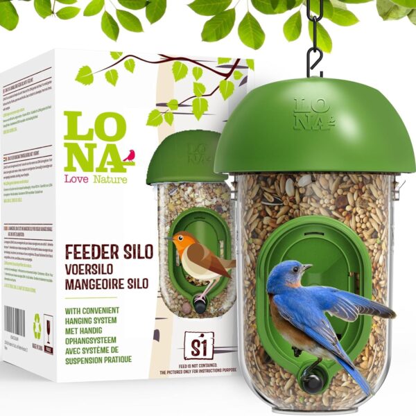 LONA Bird Feeders for Outdoors, Tube Birds Feeder Weatherproof with Multiple Hanging Methods, Wild Feeding Silo for Outside, 1 Port