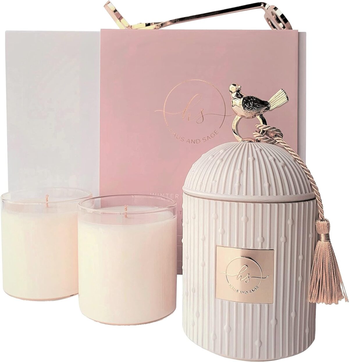 Scented Candles for Home Luxury Candle Gift Set - Candle Holder + 2 x 8.5oz Soy Candle Refills + Wick Trimmer - 115 Hour Burn - Birthday Gifts for Women - Centerpiece Decorations - 4 pcs - Image 1