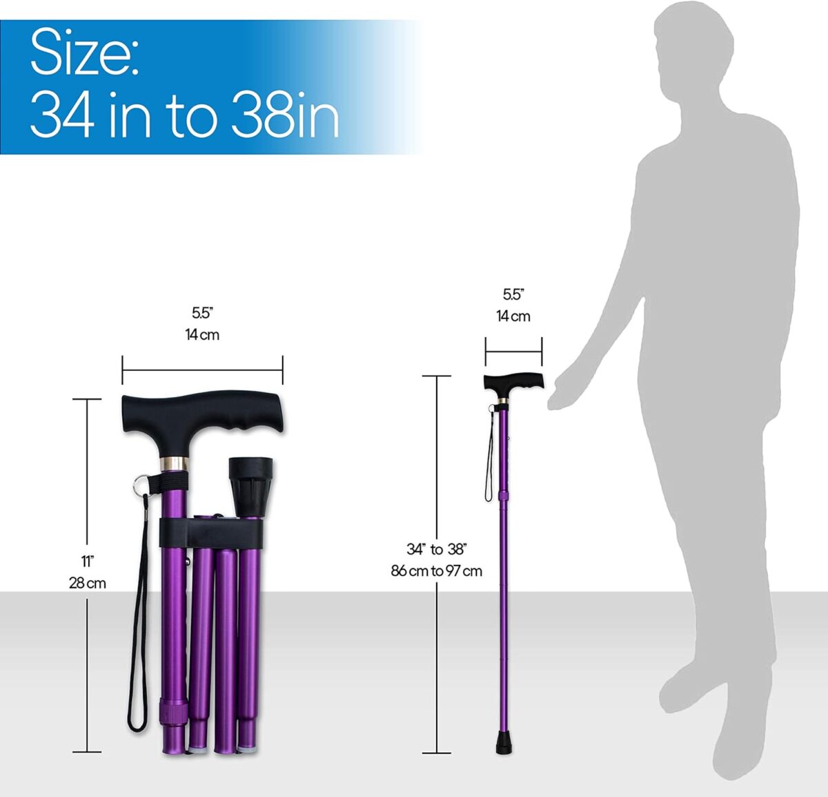 RMS Folding Cane - Foldable Walking Cane with Adjustable Height - Collapsible and Lightweight - Soft Ergonomic Handle for Comfortable Grip - Portable Walking Stick for Mobility Aid - Image 7