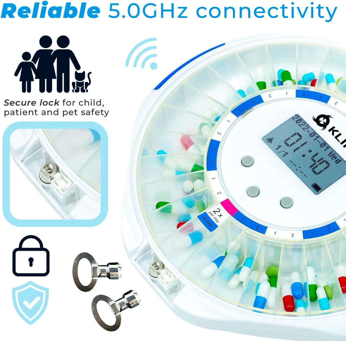 KLIM Smart Pill Dispenser Machine with Alarm + WiFi App Monitoring + 28 Day Medicine Dispenser + Automatic Pill Dispenser for Elderly with Alarm & Alzheimers Care + Lock Key + New 2024 - Image 7
