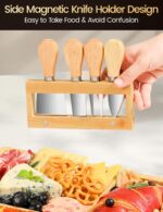 Charcuterie Boards Gift Set, Chezerra Bamboo Cheese Board Set, Folding Cheese Board with Knife Set, Unique White Elephant Gift, House Warming Gift, Wedding Gift, Portable Outdoor Cheese Plate - Image 4