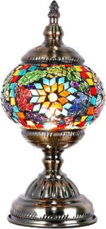 Anton Turkish Mosaic Glass Decorative Table Lamp Moroccan Lantern Home Decor Night Light for Living Bedroom Room (Multicolour) - Image 2