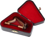 Wooden Mini Harp Model Ornament, 9CM Hand-Made Wooden Harp for Home Office Musical Instrument Decoration with Case - Image 5
