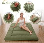 Japanese Floor Mattress, Futon Mattress with Portable Storage Bag and Washable Cover, Roll Up Thick Tatami Mattress Suitable for Camping, Guest Room, Green, Twin - Image 4