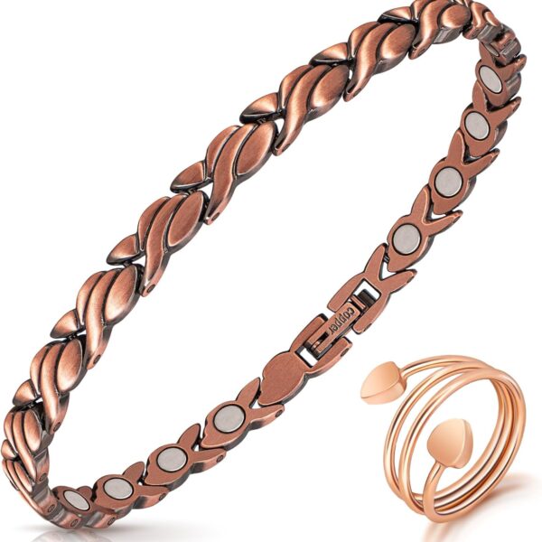 Copper Anklet for Women Magnetic Copper Ankle & Lymphatic Drainage Ring with 3500 Gauss Magnets 100% Solid Pure Copper Jewelry Gift with Adjustment Tool (Fishtail）