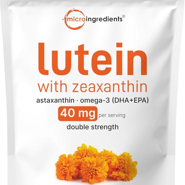 Micro Ingredients Lutein & Zeaxanthin 40mg Softgels, 240 Count, with Astaxanthin, Omega-3s, & Phospholipids | Eye + Vision Health Vitamins | Third Party Tested, Non-GMO, Gluten Free