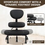 Cross Legged Office Chair with Wheels, Meditation Chair, ADHD Desk Chair for Adults, Adjustable Height Yoga Office Chair, Wide Criss Cross Chair with Lumbar Support, Kneeling Chair-Black - Image 5