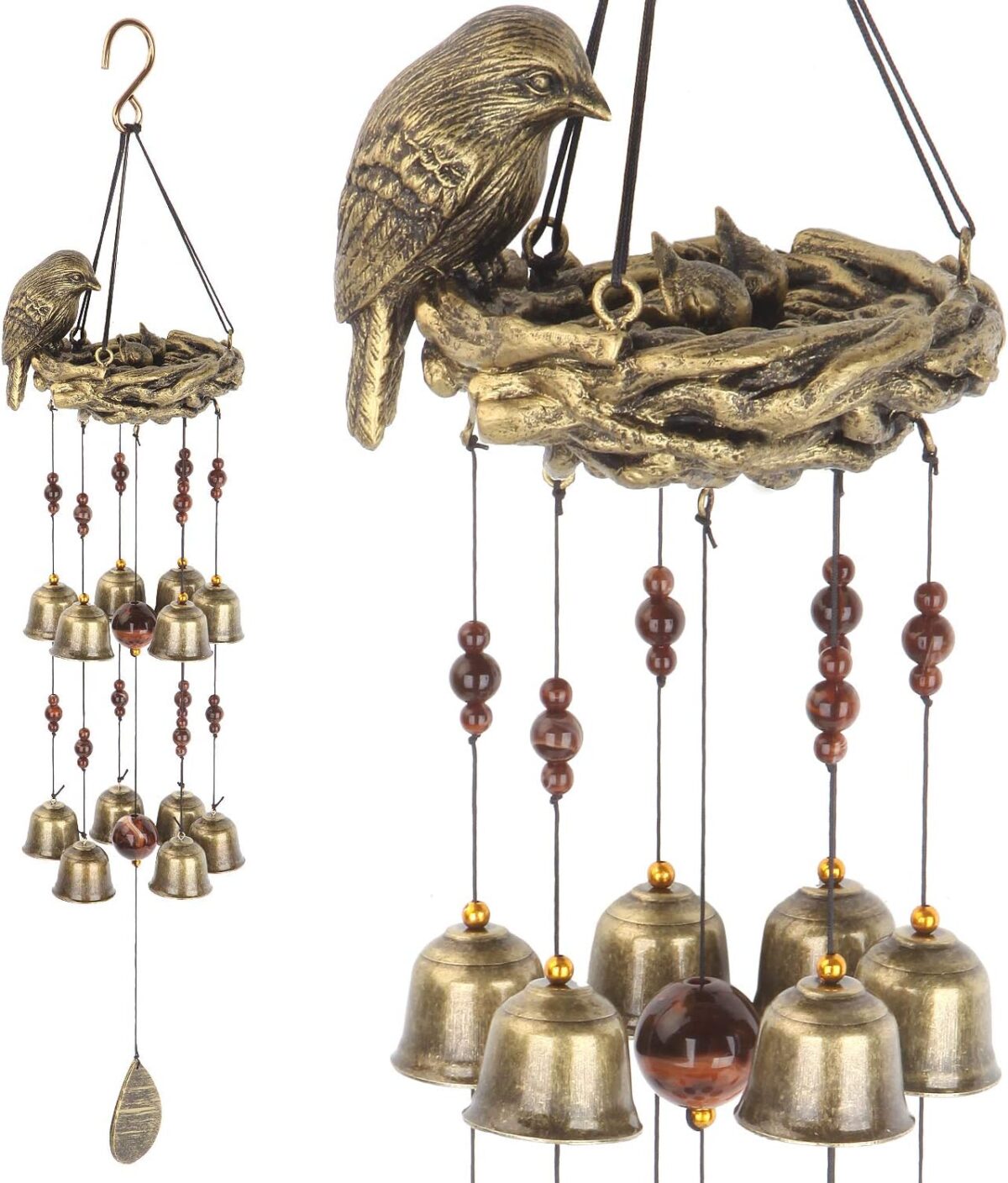 Bird Nest Wind Chime, Bird Bells Chimes with 12 Wind Bells for Glory Mother’s Love Gift, Garden Backyard Church Hanging Decor, Bronze - Image 1