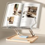 Adjustable Acrylic Book Stand for Reading, UPERGO Book Holder with Pen Slot, Foldable Desktop Riser for Laptop, Recipe, Textbook - Hands-Free,Cookbook Stand, Clear Design with Page Clips