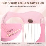 Lyre Harp VANPHY Lyre Harp 7 Strings Mahogany Body Metal String for Beginner Harp Classical Style Harp Instrument with Tuning Wrench Strings Songbook Gig Bag (Pink) - Image 3