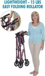 Stander Wonder Rollator, Lightweight Folding Space Saver Mobility Rolling Walker for Seniors and Adults, 6-inch Wheels, Locking Brakes, and Padded Seat with Backrest, Regal Rose - Image 5