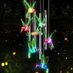 Wind Chimes,Hummingbird Solar Wind Chimes for Outside,Aluminum Tubes Memorial Wind Bell for Garden/Patio Decor Thanksgiving Gifts for Mom, Wife, Grandma Neighbors(25 Inch Deep Tone)
