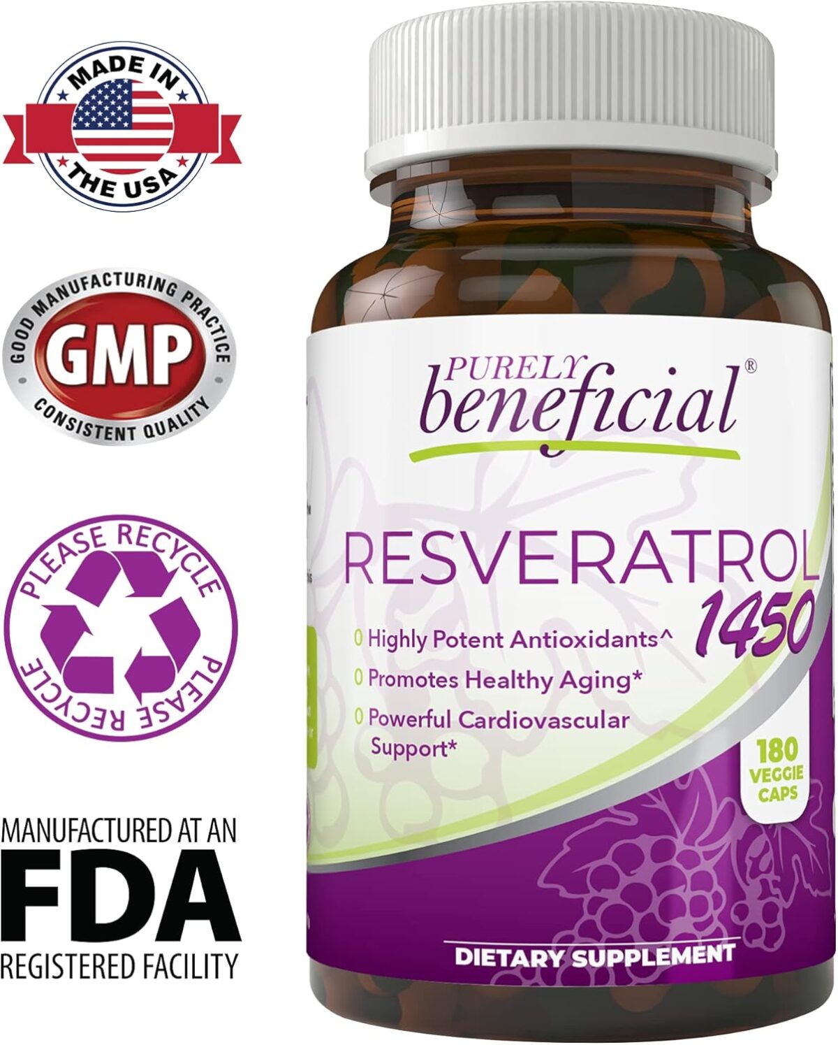 PURELY beneficial RESVERATROL1450-90day Supply, 1450mg per Serving of Potent Antioxidants & Trans-Resveratrol, Promotes Anti-Aging, Cardiovascular Support, Maximum Benefits (1bottle) - Image 4