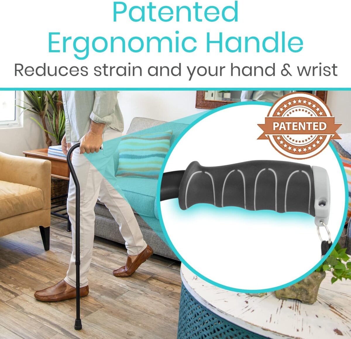 Vive Walking Cane for Women, Men, Elderly - Patented Offset Grip - Lightweight Adjustable Walking Aid with a Non-Slip Tip - Sturdy Balancing Mobility Aid for Seniors - Image 3