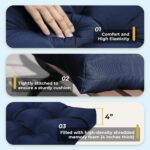 All Weather Wicker Chair Cushions of 3 Pieces, Waterproof Outdoor Wicker Chair Cushion for Patio Furniture Loveseat Settee Bench, 1 Loveseat and 2 U-Shaped Thickened Cushions, Blue - Image 5