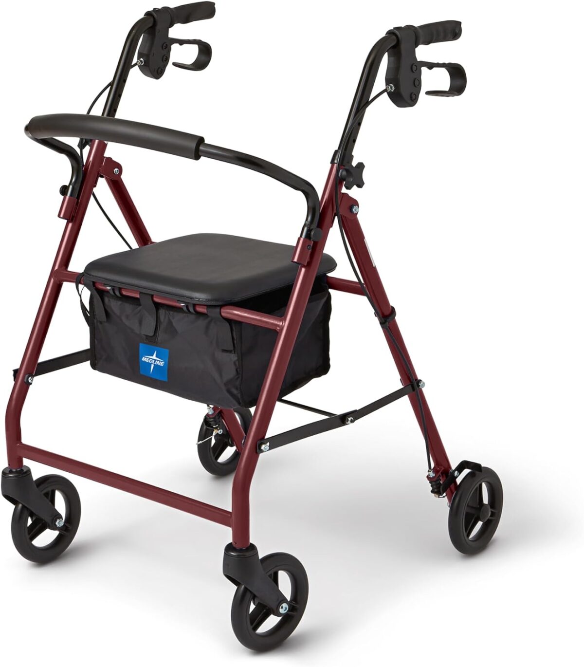Medline Steel Rollator Walker for Adult Mobility Impairment, Burgundy, 350 lb. Weight Capacity, 6” Wheels, Foldable, Adjustable Handles, Rolling Walker for Seniors - Image 1