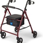 Medline Steel Rollator Walker for Adult Mobility Impairment, Burgundy, 350 lb. Weight Capacity, 6” Wheels, Foldable, Adjustable Handles, Rolling Walker for Seniors
