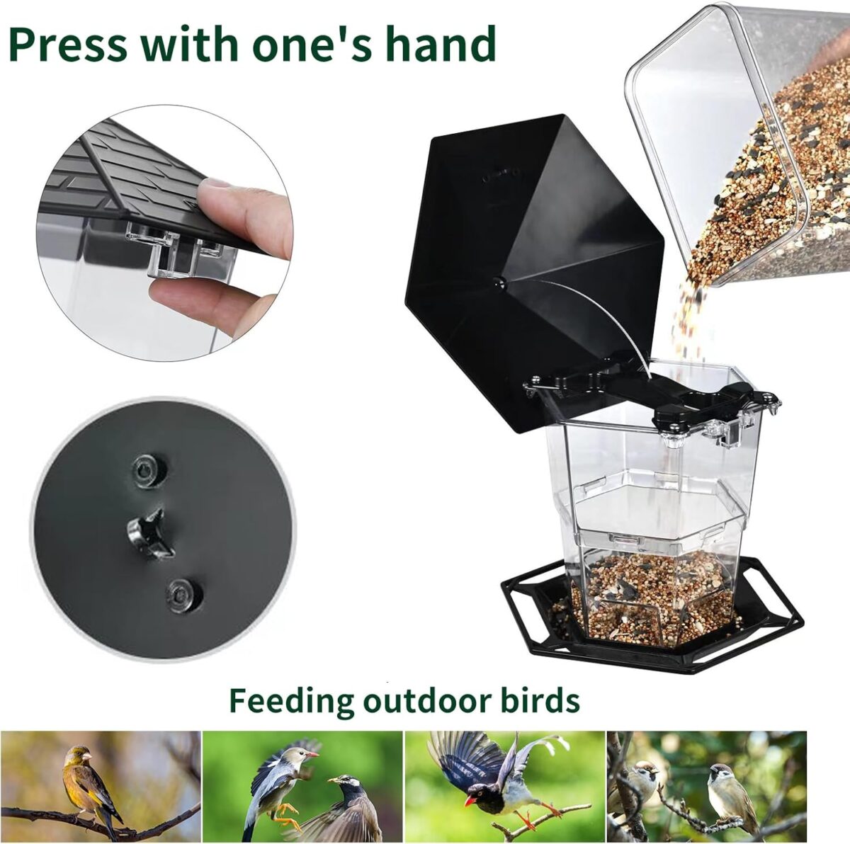 Bird Feeders for Outdoors Hanging Bird Feeder Wild Birds Seed, Black - Image 3