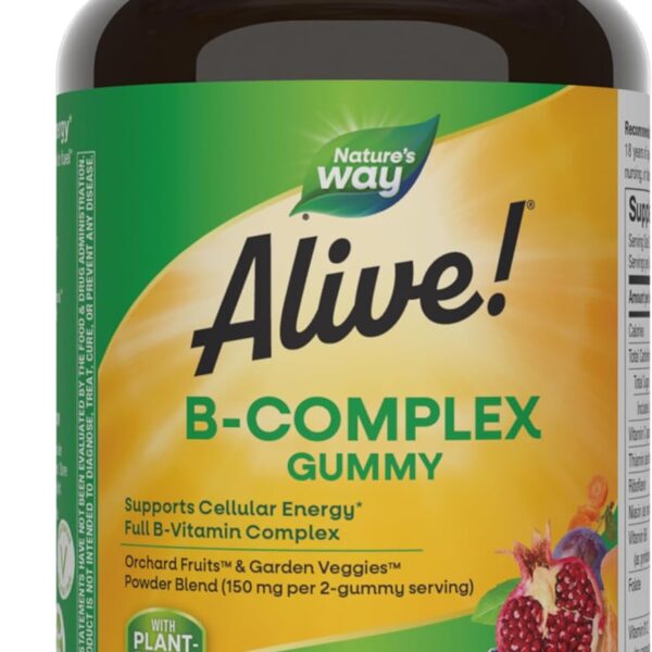 Nature's Way Alive! B-Complex Gummies, Cellular Energy Support*, 8 B-Vitamins, Vegetarian, Mango Flavored, 60 Gummies (Packaging May Vary)