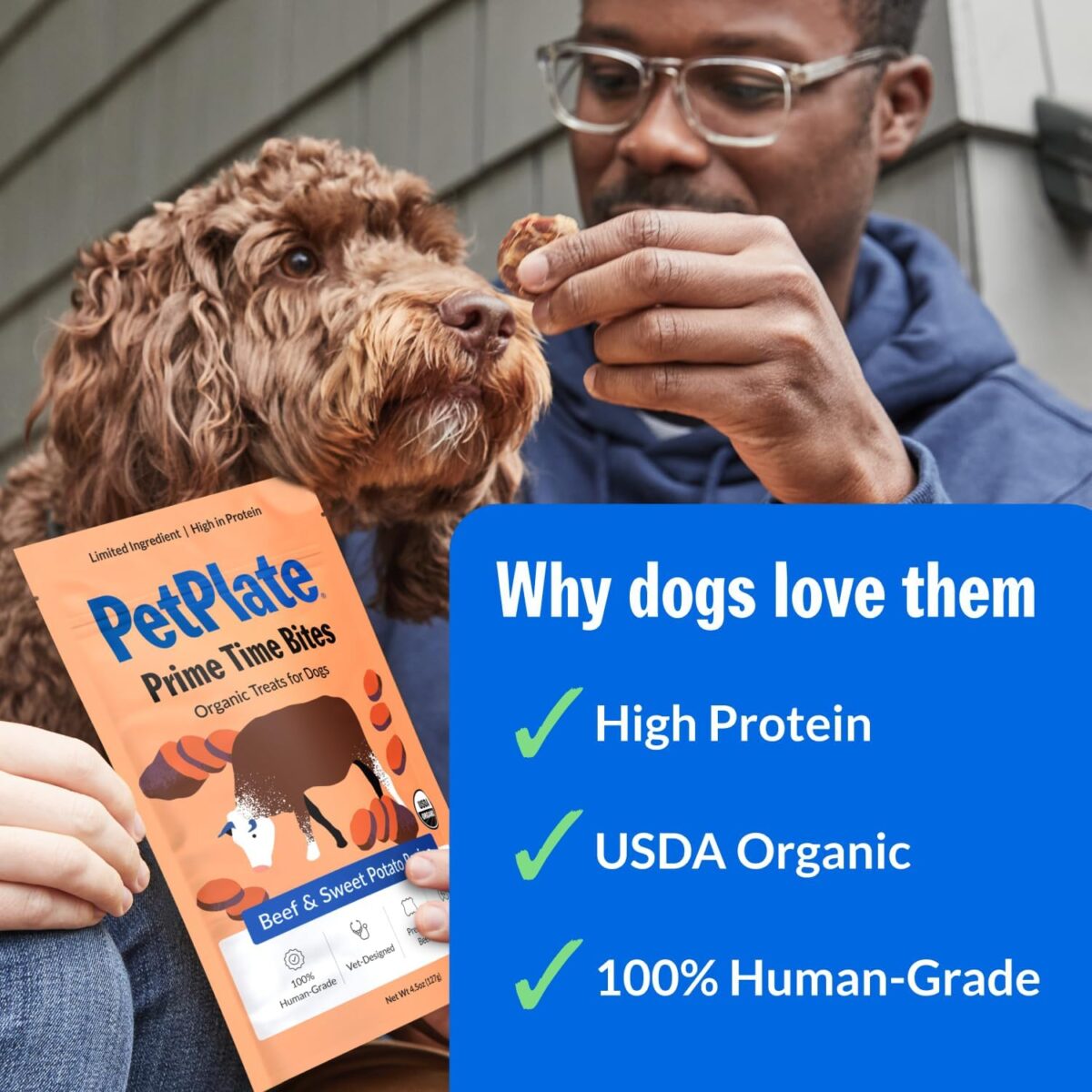 PetPlate Beef and Sweet Potato Bites, Human Grade Dog Treats, All Life Stages, Grain-Free, Organic and Real Ingredients, High Protein, Healthy Snacks (Pack of 1, 4.5 Ounce) - Image 2