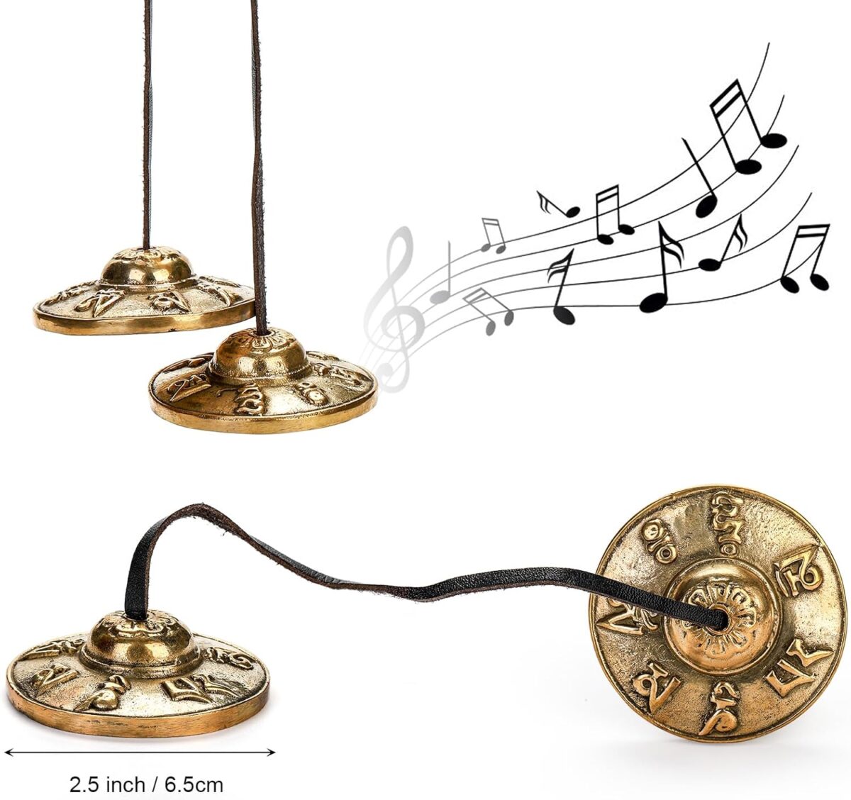 Foraineam Tingsha Cymbals Meditation Chime Bells, 2.5 Inch Brass Tibetan Tingsha Bells Relaxation Musical Instruments for Mindfulness, Chakra Healing, Stress Relief, Sound Awakening, Yoga Meditation - Image 2