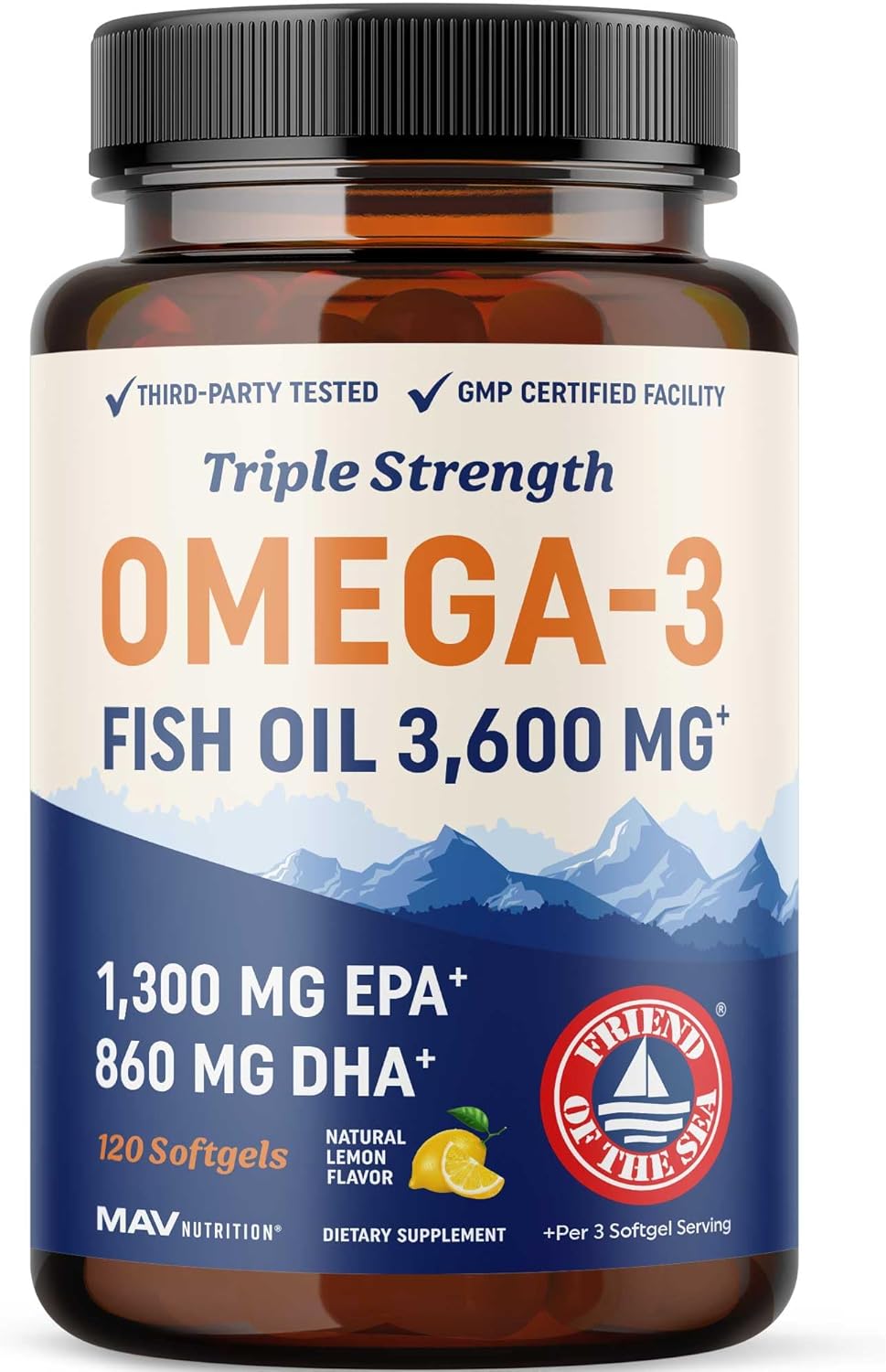 71ZBnxvlvCL._AC_SL1500_.jpg Triple Strength Omega 3 Fish Oil 3600 mg | EPA & DHA | Over 2100mg Omega-3 Fatty Acids | 1300mg EPA + 860mg DHA | Best Essential Fatty Acids | Premium Wild Caught & Burpless Fish Oil | 120 Ct - Image 1