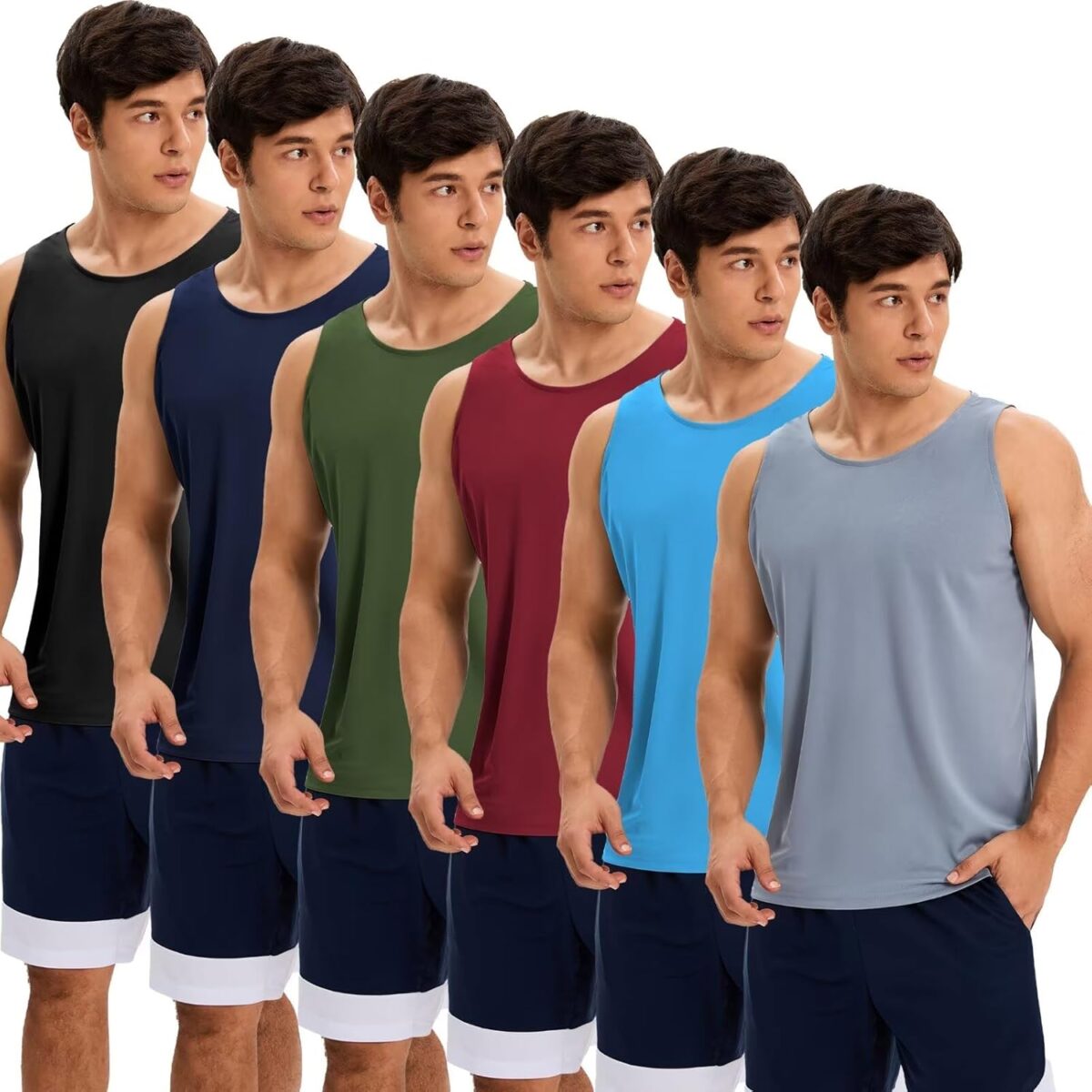 OYGSieg 6 Pack Men's Quick Dry Workout Tank Tops Breathable Gym Sleeveless Muscle Shirts for Active Men - Image 1